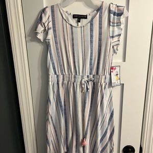 Girls super soft striped dress with necklace. Never worn.